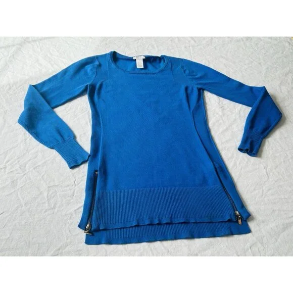 Cache Women’s XS Long Sleeve Sweater Royal Blue Ribbed Gold Zipper Stretch - Picture 15 of 16